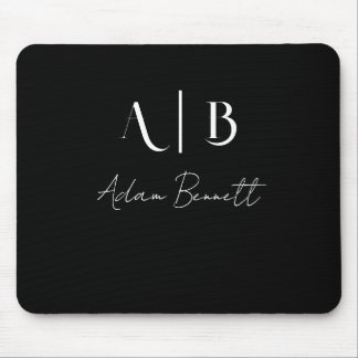 Modern Custom Monogram Initials Name Black Mouse Pad
