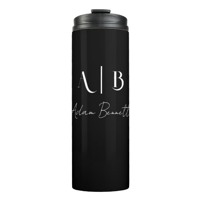 Modern Custom Monogram Initials Name Black Thermal Tumbler (Front)