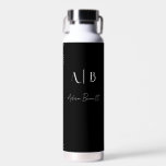 Modern Custom Monogram Initials Name Black Water Bottle<br><div class="desc">Modern Custom Water Bottle in black and white with name and initials.
Customize with your initials and name to create your personalized bottle.</div>