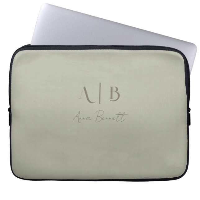 Modern Custom Monogram Initials Name Dusty Sage Laptop Sleeve (Front)
