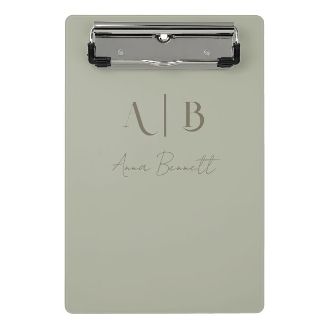Modern Custom Monogram Initials Name Dusty Sage Mini Clipboard (Front)