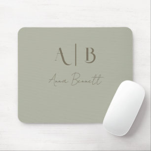 Modern Custom Monogram Initials Name Dusty Sage Mouse Pad