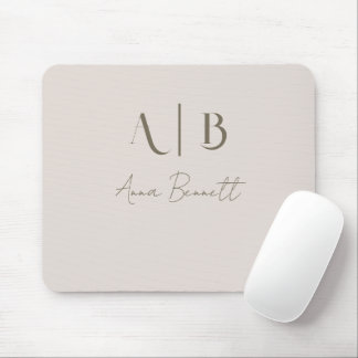 Modern Custom Monogram Initials Name Light Beige Mouse Pad