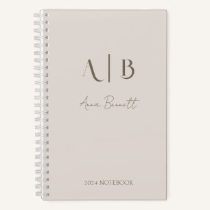Modern Custom Monogram Initials Name Light Beige Notebook