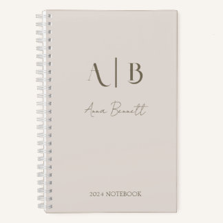 Modern Custom Monogram Initials Name Light Beige Notebook