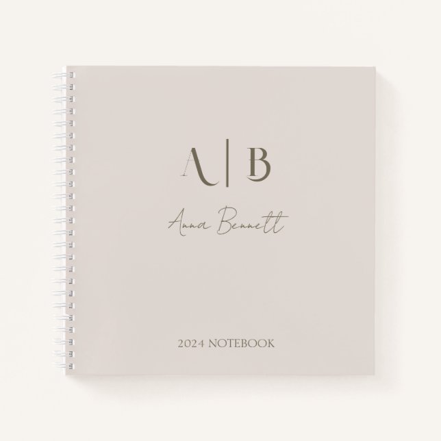 Modern Custom Monogram Initials Name Light Beige Notebook (Front)