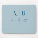 Modern Custom Monogram Initials Name Pastel Blue Mouse Pad<br><div class="desc">Modern Custom Mouse Matt in pastel blue with name and initials.
Customize with initials and name to create your personalized mouse matt.</div>