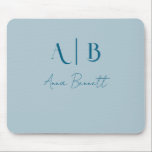 Modern Custom Monogram Initials Name Pastel Blue Mouse Pad<br><div class="desc">Modern Custom Mouse Matt in pastel blue with name and initials.
Customize with initials and name to create your personalized mouse matt.</div>