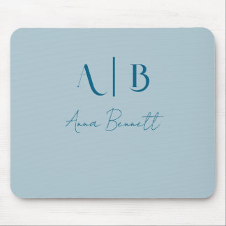 Modern Custom Monogram Initials Name Pastel Blue Mouse Pad