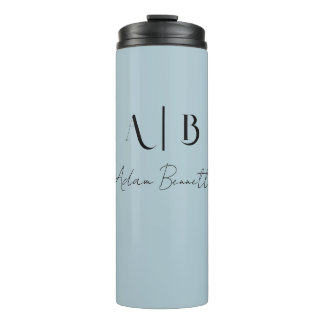 Modern Custom Monogram Initials Name Pastel Blue Thermal Tumbler