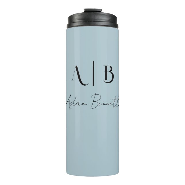 Modern Custom Monogram Initials Name Pastel Blue Thermal Tumbler (Front)