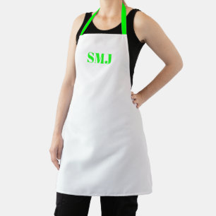 Modern custom monogram initials neon green white apron