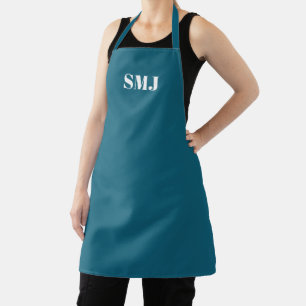 Modern custom monogram initials petrol blue white apron