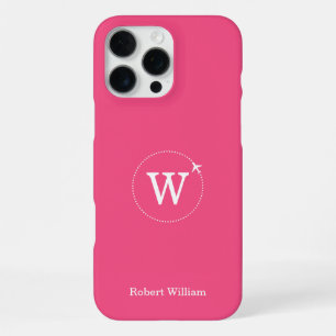 Modern Custom Monogram Name Berry Pink White iPhone 16 Pro Max Case