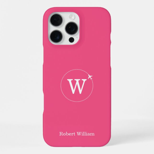Modern Custom Monogram Name | Berry Pink White  iPhone Case (Back)
