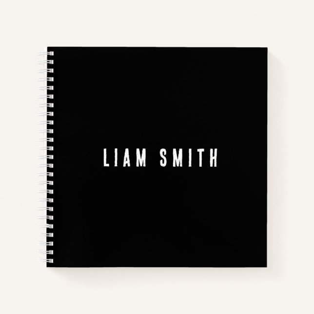 Modern Custom Monogram Name Black Notebook (Front)