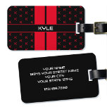 Modern Custom Monogram Name Red Striped Luggage Tag<br><div class="desc">This stylish personalised luggage tag includes both your name and your initial letter in a monogram pattern. A red, black and white design with classic double racing stripes on the front and your contact details on the back. A great gift for friends and family for birthdays, holidays, father's days or...</div>