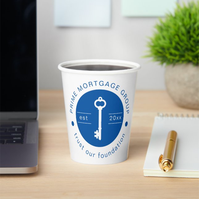 Modern Custom Mortgage Company Add Your Logo Paper Cups (Insitu)