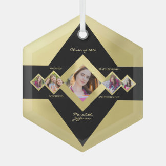 Modern Custom Multi‑Photo Gold Black Graduation Glass Tree Decoration