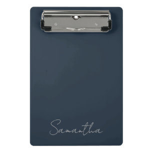 Modern Custom Name Dark Blue Mini Clipboard