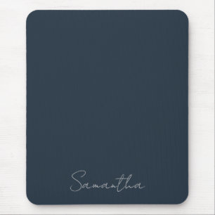 Modern Custom Name Dark Blue Mouse Pad