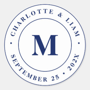 Modern Custom Name Date Monogram Wedding Classic Round Sticker