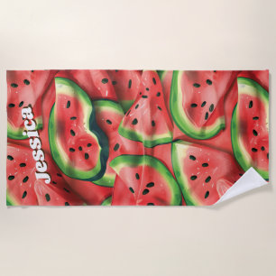 Modern  Custom Name Fun Watermelon Beach Towel