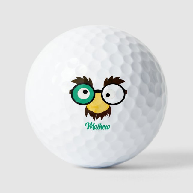 Modern Custom Name Funny Face Irish Flag Colour Golf Balls (Front)