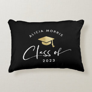 Modern Custom Name Graduation Trendy Script Gold Decorative Cushion