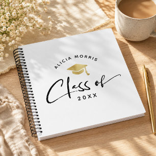 Modern Custom Name Graduation Trendy Script Gold Notebook