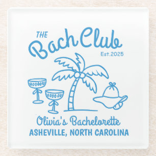 Modern Custom Name Island Date Bachelorette Blue Glass Coaster