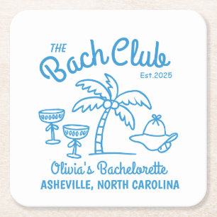 Modern Custom Name Island Date Bachelorette Blue Square Paper Coaster