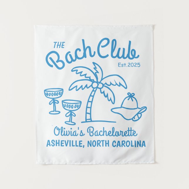 Modern Custom Name Island Date Bachelorette Blue  Tapestry (Front)