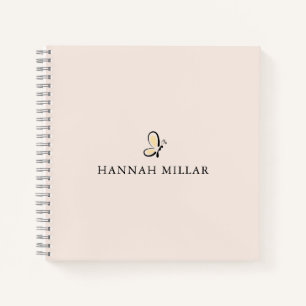 Modern Custom Name Logo Blush Pink Minimalist Notebook
