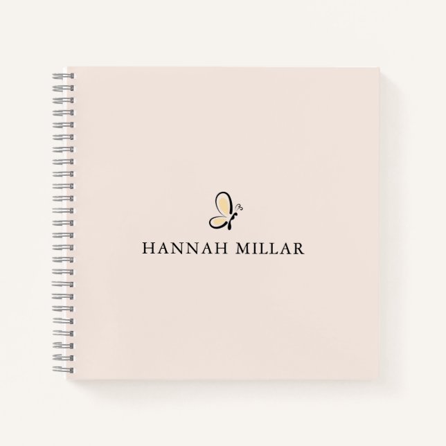 Modern Custom Name Logo Blush Pink Minimalist Notebook (Front)