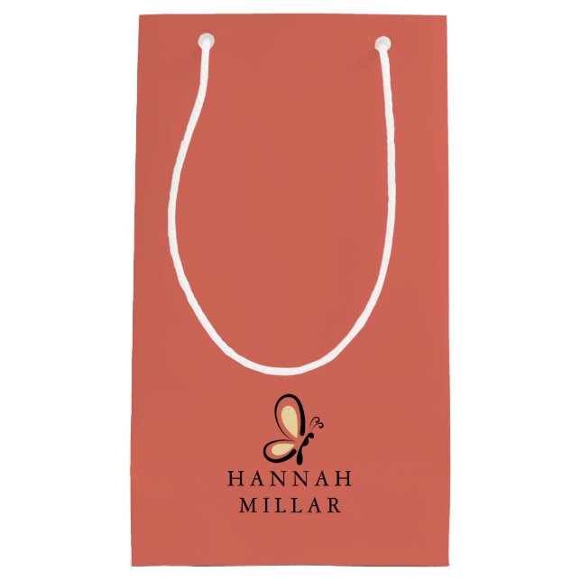 Modern Custom Name Logo Dark Red Minimalist Small Gift Bag (Front)
