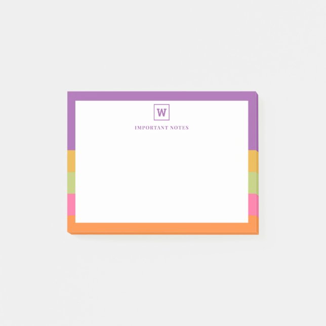 Modern Custom Name Monogram Student School Post-it Notes (Front)