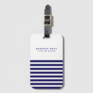 Modern Custom Name Nautical Navy Blue Stripes Luggage Tag