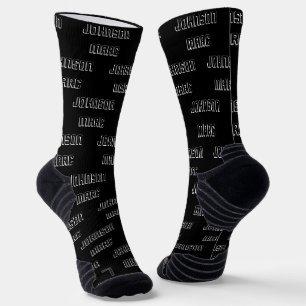 Modern Custom Name Pattern Black and White Socks