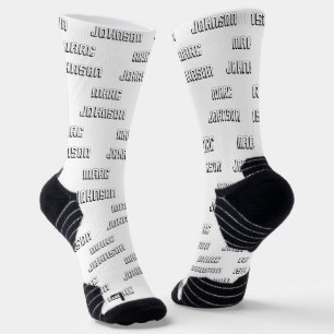 Modern Custom Name Pattern Black and White Socks