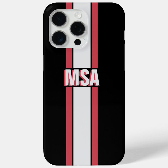 Modern Custom Name Red Black Straight Line Case-Mate iPhone Case (Back)