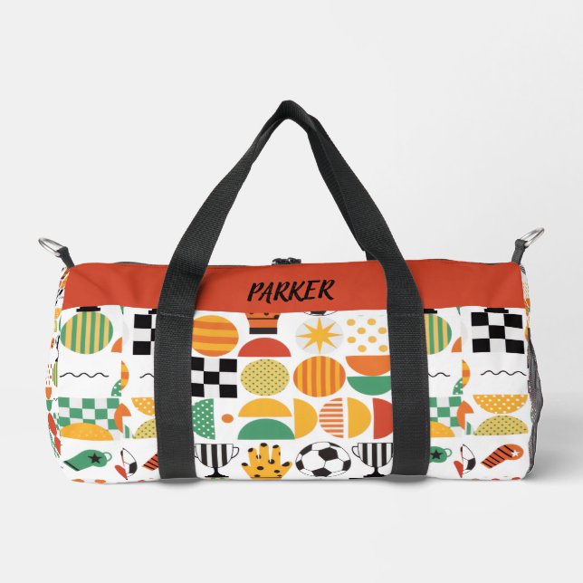 Modern Custom Name Soccer Football Pattern Duffle Bag (Front)