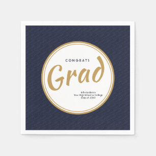 Modern Custom Navy / Gold Graduation Party Paper Napkin
