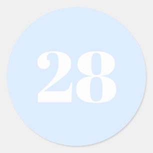 Modern Custom number, date, light blue white Classic Round Sticker