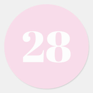 Modern Custom number, date, light pink white Classic Round Sticker