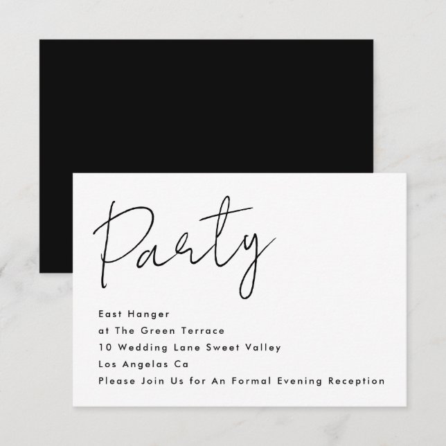 Modern Custom Party Black White Wedding Reception Invitation (Front/Back)