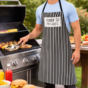 Modern Custom Personalised Chef Black Striped Apron