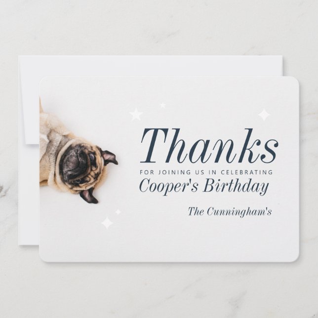 Modern Custom Pet Photo Birthday Thank You Card (Front)