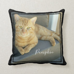 Modern Custom Pet Photo Tabby Cat Black Cushion
