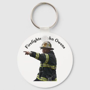 Modern Custom Photo and Name Firefighter Key Ring
